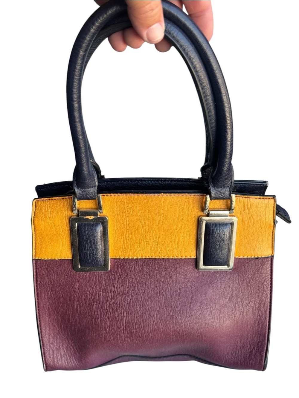 Colorblock Top-Handle Handbag Tote Bag Purse Burgundy, Mustard & Navy Apt 9